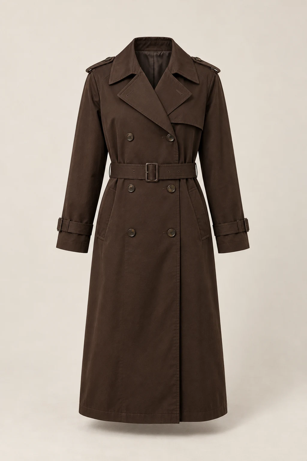 Cipher Double-Breasted Trench in Dark Brown