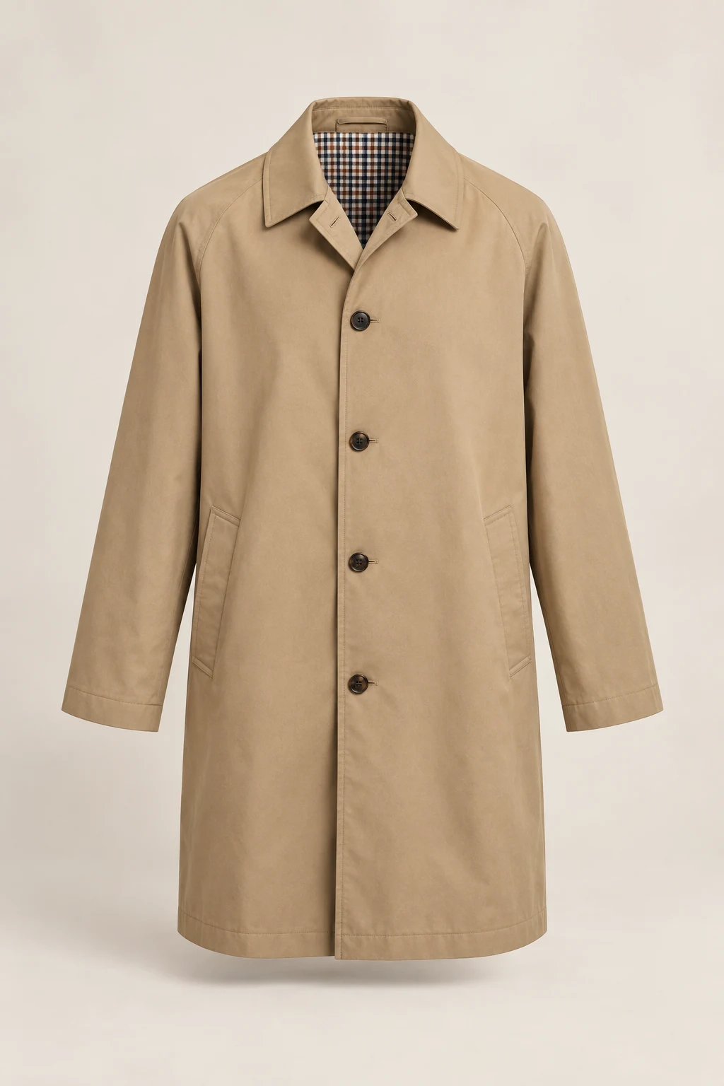 Borough Check-Lined Coat in Tan
